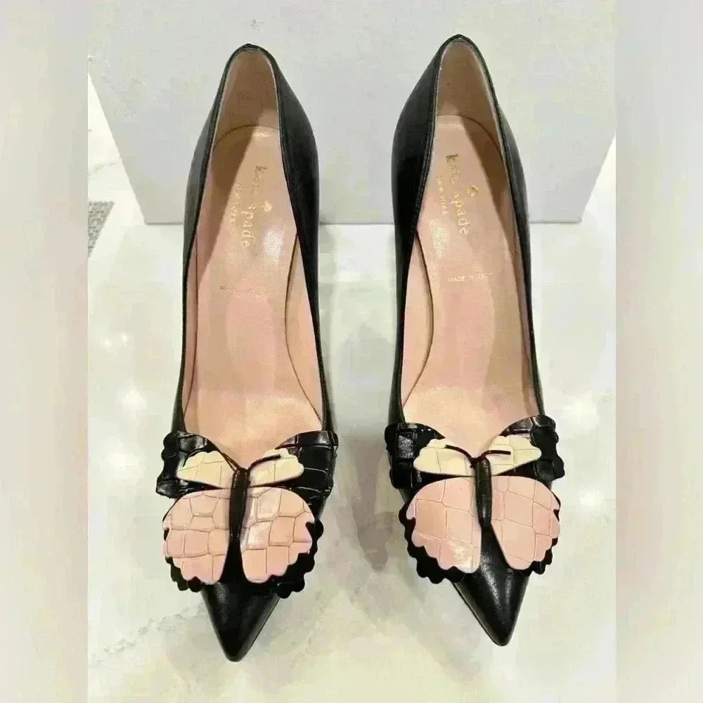 Kate Spade Laurie Black Leather Butterfly heels (Size 7.5)